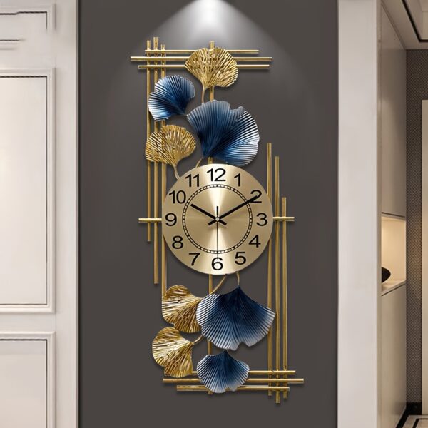 Lautlose Wanduhr Blau Gold im nautischen Stil – Bild 3