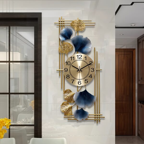 Lautlose Wanduhr Blau Gold im nautischen Stil – Bild 5