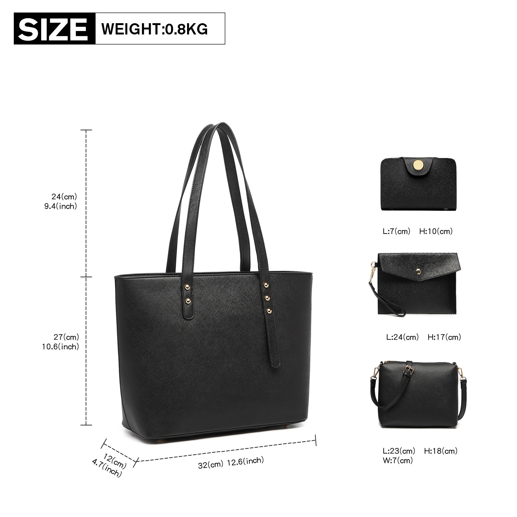 Elegantes 3-teiliges Handtaschen-Set – Shopper - Umhängetasche und Clutch – Bild 9