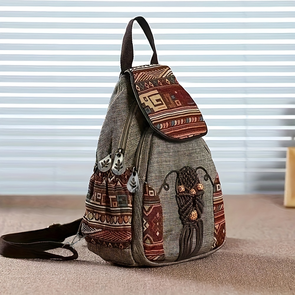 Boho-Rucksack für Damen aus Canvas – Vintage-Design mit Ethno-Muster – Bild 4