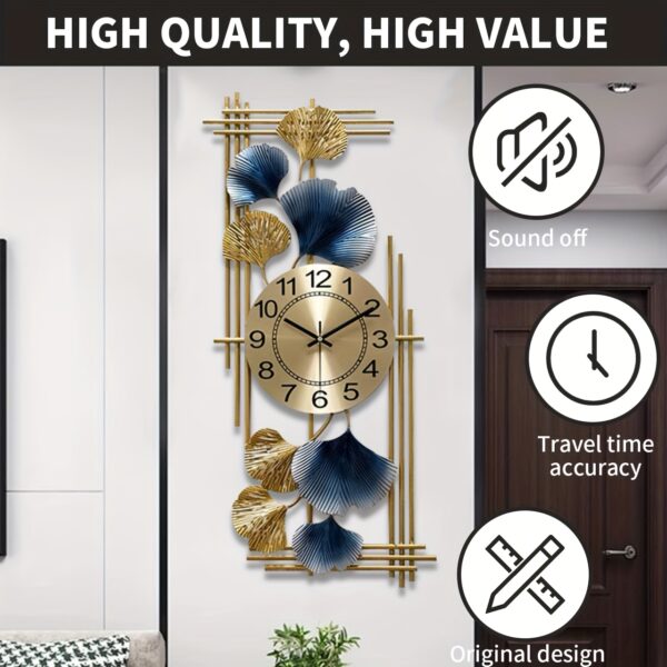 Lautlose Wanduhr Blau Gold im nautischen Stil – Bild 2
