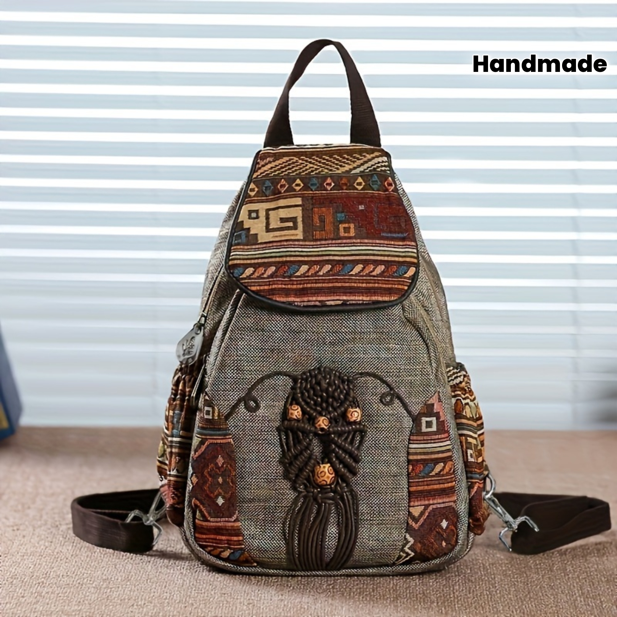Boho-Rucksack für Damen aus Canvas – Vintage-Design mit Ethno-Muster